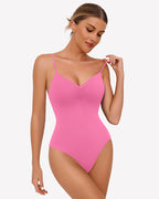 Ruched V Neck Thong Bodysuit