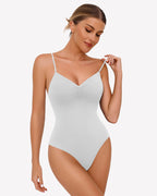 Ruched V Neck Thong Bodysuit