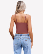 Twist Front V Neck Tank Top Spaghetti Strap Crop Tops