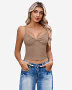 Twist Front V Neck Tank Top Spaghetti Strap Crop Tops