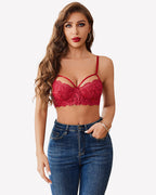 Lace Adjustable Strap Two Layer V Neck  Bra
