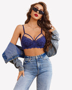 Lace Adjustable Strap Two Layer V Neck  Bra