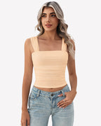Mesh Square Neck Cute Tank Ruched Crop Top