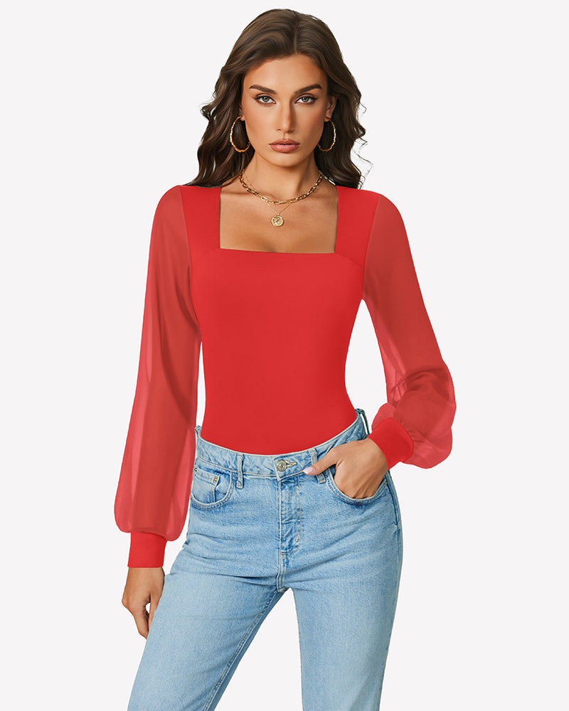 Puff Long Sleeve Bodysuit Leotards