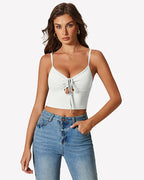 Tie Front Crop Top Cutout Tank Top