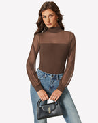 Long Sleeve Mesh Turtleneck Bodysuit