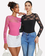 Lace Long Sleeve Bodysuit Tops