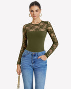 Lace Long Sleeve Bodysuit Tops