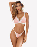 Ribbed Bra and Pany Set with Lace Trim