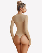Long Sleeve Sheer Leotard Twist Knot Tops