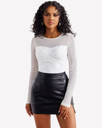 Long Sleeve Sheer Leotard Twist Knot Tops