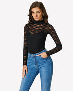 Long Sleeve Bodysuit Lace Tops Two Piece Set