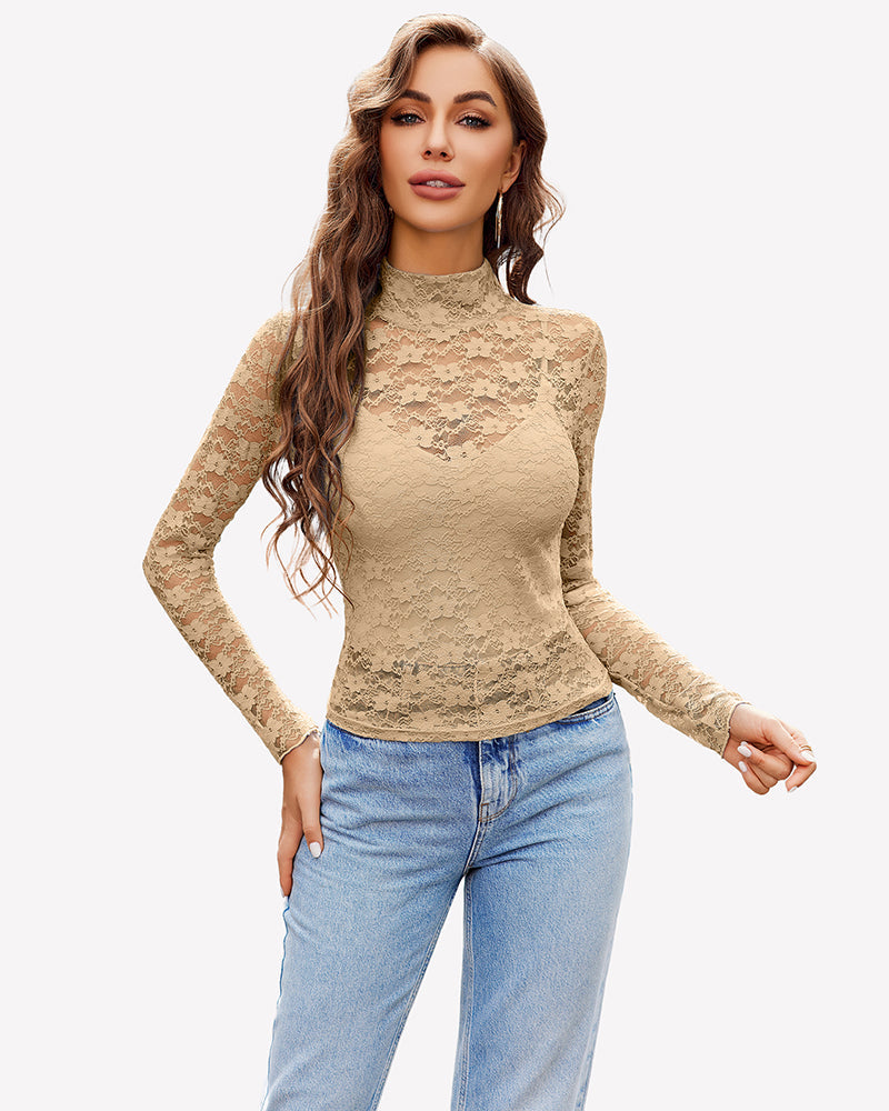 Long Sleeve Bodysuit Lace Tops Two Piece Set