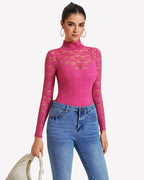 Long Sleeve Bodysuit Lace Tops Two Piece Set