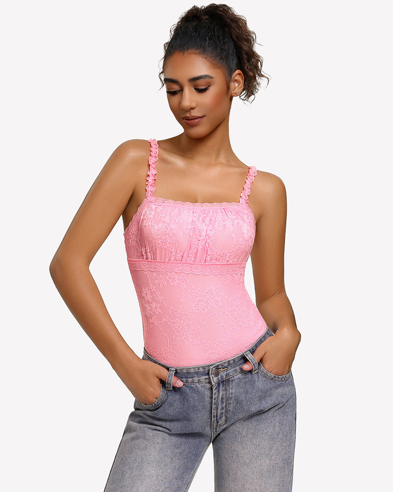 Lace Thong Bodysuit Square Neck Sleeveless Cami Going Out Top