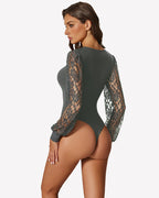 Double Lined Lace Puff Sleeves Leotard