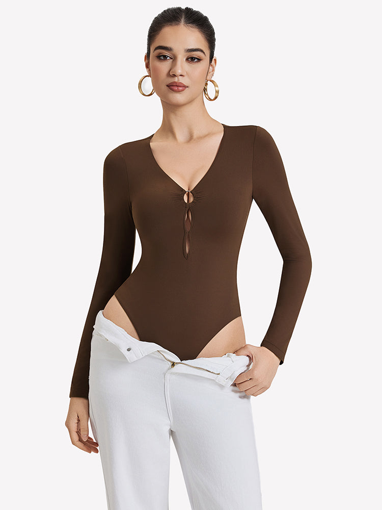 Cutout Plunge Deep V Neck Bodysuit