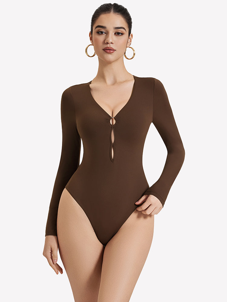 Cutout Plunge Deep V Neck Bodysuit