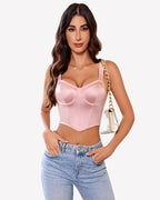 V Neck Corset Bustier Crop Top Boned Underwire Concert Outfit