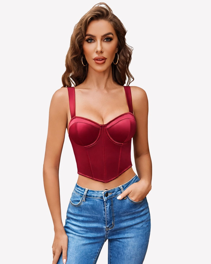 V Neck Corset Bustier Crop Top Boned Underwire Concert Outfit