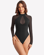 Long Sleeve Bodysuits Mesh Top