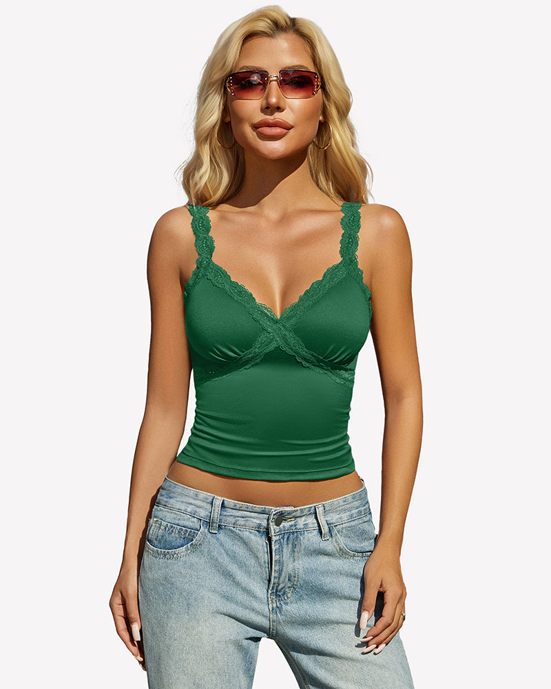 Lace Tank Top Deep Plunge V Neck Tops