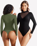 Long Sleeve Tops Mock Turtleneck Leotard