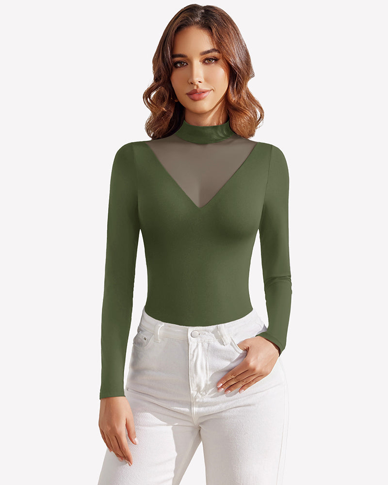 Long Sleeve Tops Mock Turtleneck Leotard