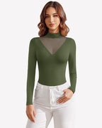 Long Sleeve Tops Mock Turtleneck Leotard