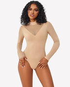 Long Sleeve Tops Mock Turtleneck Leotard
