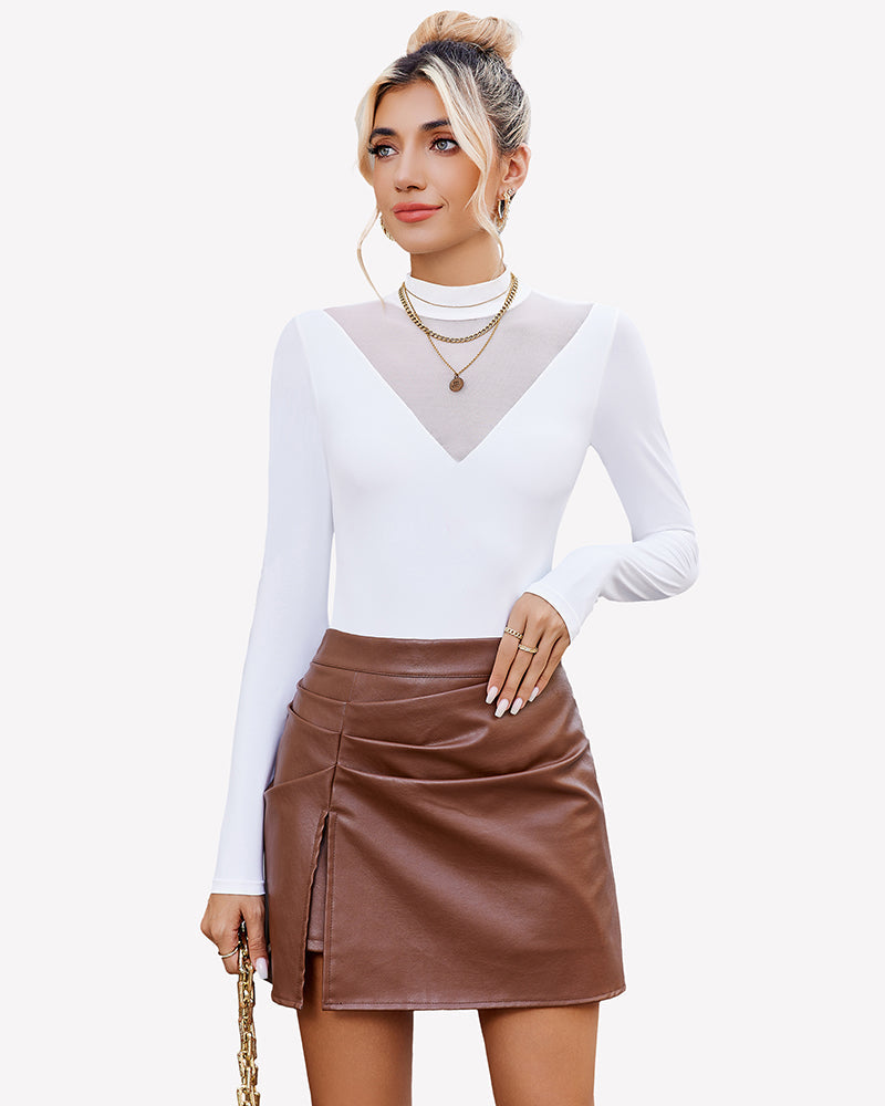 Long Sleeve Tops Mock Turtleneck Leotard