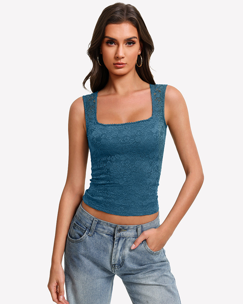 Square Neck Double Lined Going Out Tops