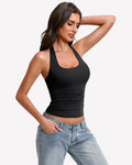 Halter Tank Tops Backless Ruched Double Lined Top