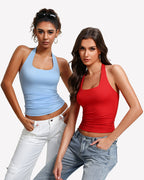 Halter Tank Tops Backless Ruched Double Lined Top