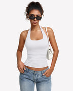 Halter Tank Tops Backless Ruched Double Lined Top