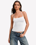 Halter Tops Double Lined Cute Crop Tank Top
