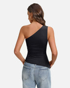 Y2K One Shoulder Ruched Tank Top Asymmetrical Going Out Top