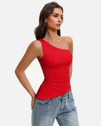 Y2K One Shoulder Ruched Tank Top Asymmetrical Going Out Top