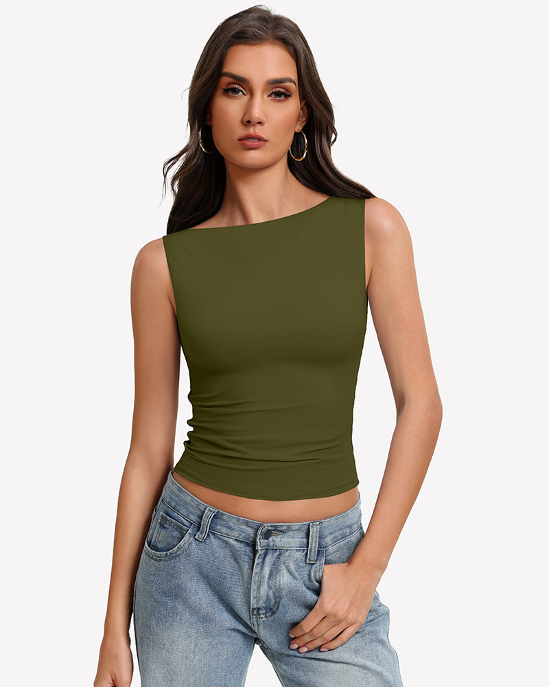 Boat Neck Tops Ruched Going Out Tops