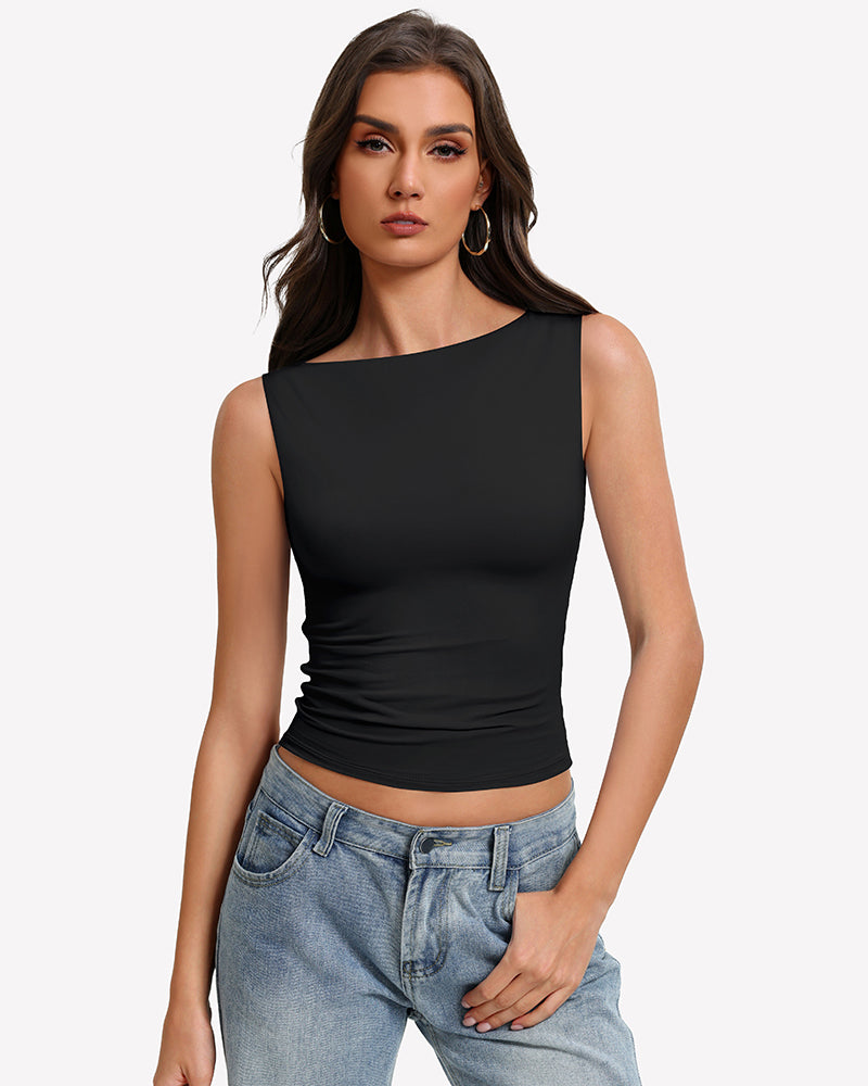 Boat Neck Tops Ruched Going Out Tops