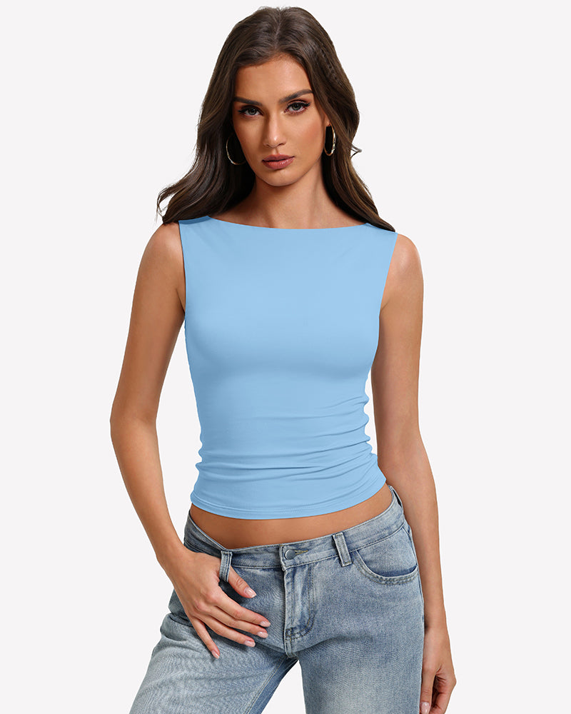 Boat Neck Tops Ruched Going Out Tops