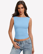Boat Neck Tops Ruched Going Out Tops