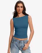 Boat Neck Tops Ruched Going Out Tops