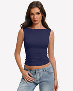 Boat Neck Tops Ruched Going Out Tops