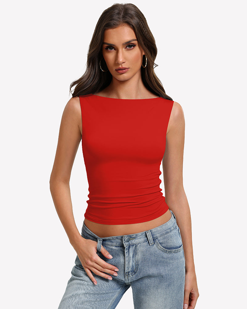 Boat Neck Tops Ruched Going Out Tops