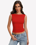 Boat Neck Tops Ruched Going Out Tops