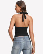 Deep V Halter Tank Top Double Lined Backless Y2K Going Out Top