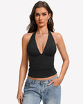 Deep V Halter Tank Top Double Lined Backless Y2K Going Out Top