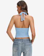 Deep V Halter Tank Top Double Lined Backless Y2K Going Out Top