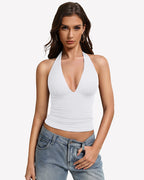 Deep V Halter Tank Top Double Lined Backless Y2K Going Out Top